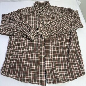 LL Bean Button Down Long Sleeve‎ Shirt Mens' Large Brown Red Black Plaid Cotton